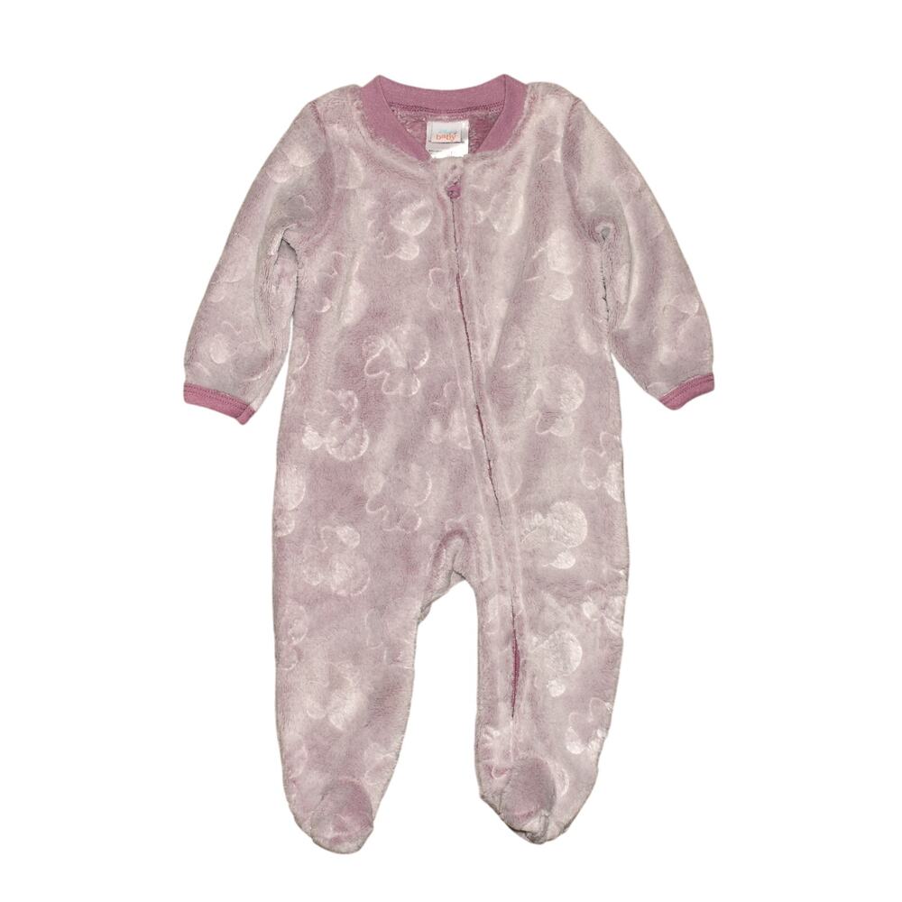 DISNEY BABY‎ NEW $35 Plush Footed Sleeper Purple Minnie Mouse Zip Pajama 3-6M